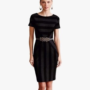 Anthropologie Maeve Geoplane Striped Sheath Dress Size 6 Gray Black Geometric